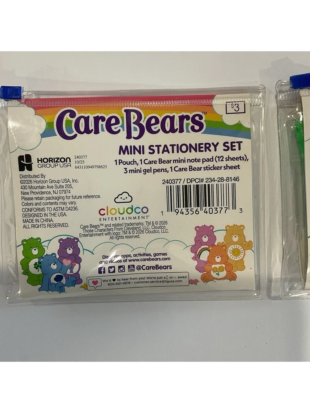 2 New Care Bears mini stationary sets gel pens notepads & stickers